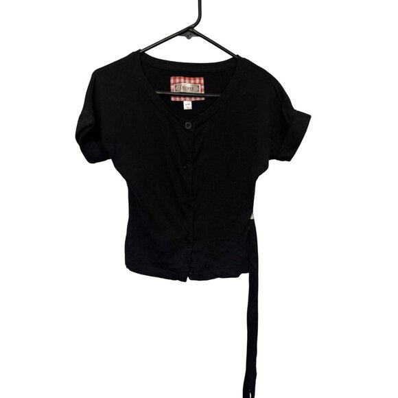 Decree Black S/S Sweater with Tie Button Front Womans S - Picture 1 of 4
